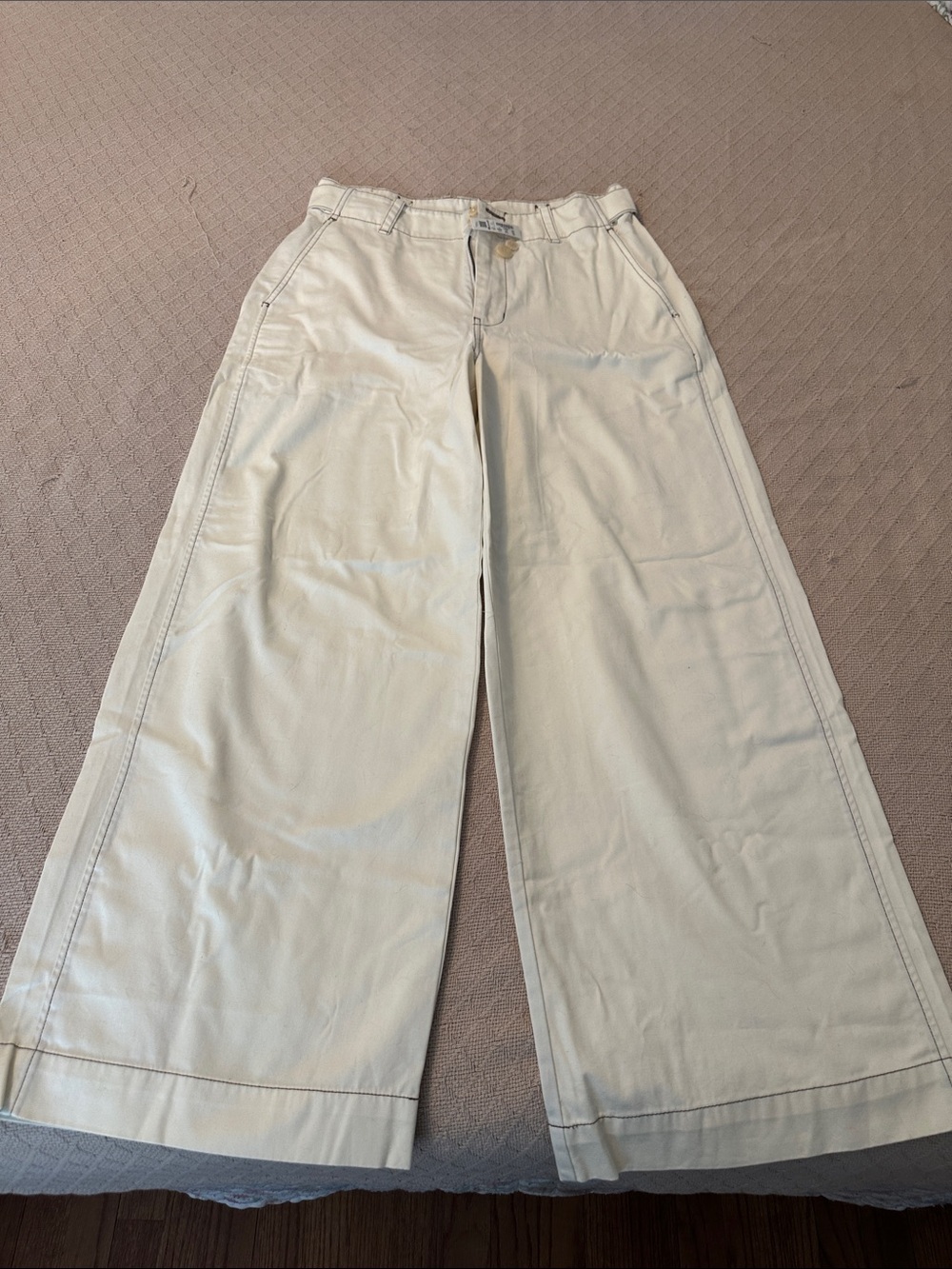 Madewell Wide Leg Cream Cotton Trousers